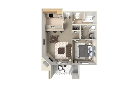 Floor plan for 1 bed, 1 bath, 600 sqft